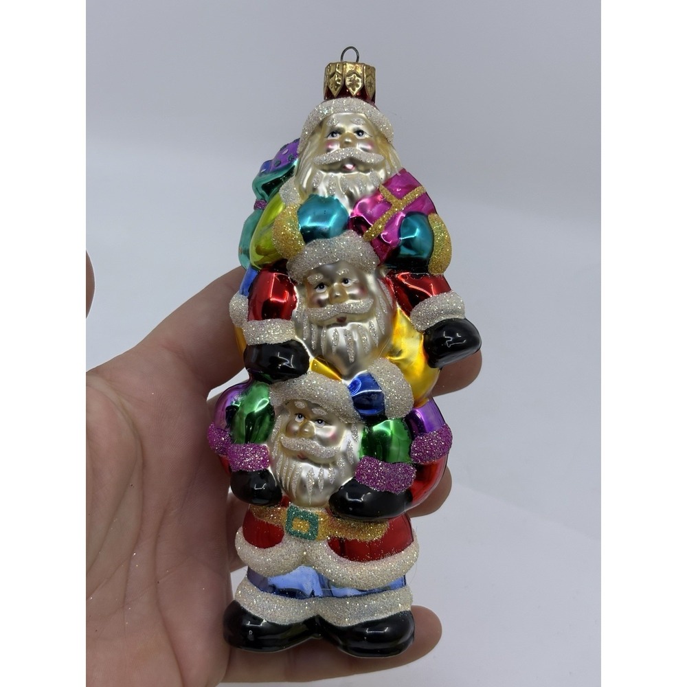 Blown Glass Handcrafted Christmas Ornament – 3 Santas Unique Treasure Collection